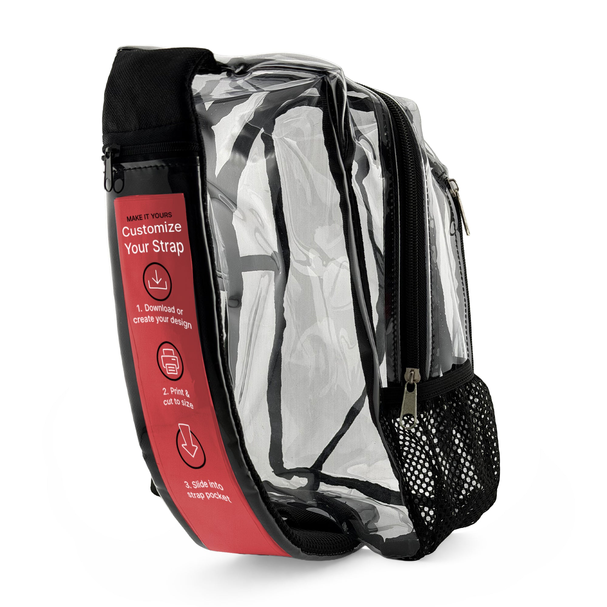 Etc.marketing CLEAR BAG Stadium Approved Sling Bag with CUSTOMIZABLE Strap Pocket – Transparent Crossbody Backpack for Concerts, Sports, Travel & Events - Show your team colors!