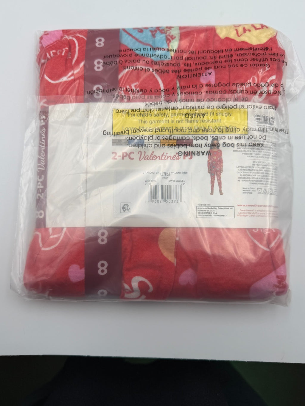 NWT Sweethearts Valentines Candy Hearts Print Pajama Set Girls 8 Red Casual Wear
