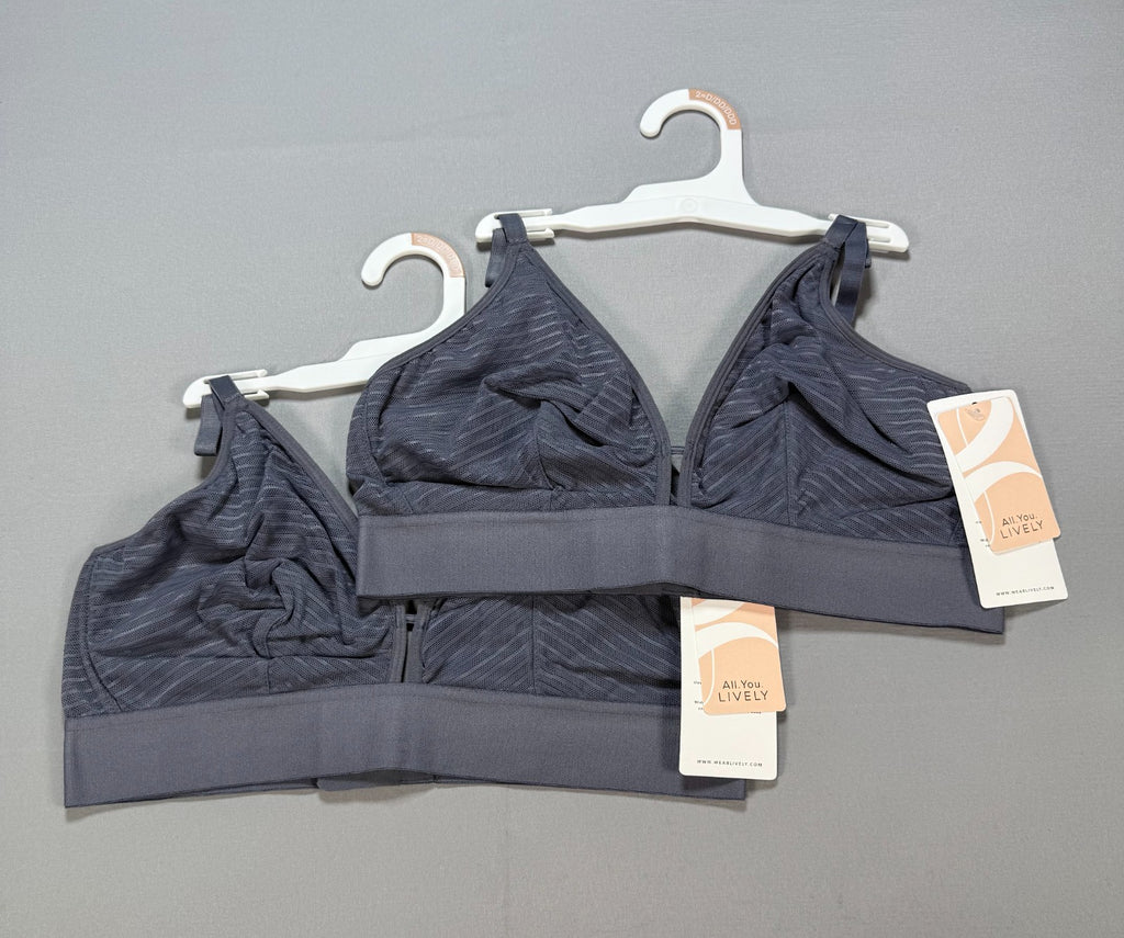 NWT All.You.LIVELY the Busty Stripe Mesh Bralette Bra Women's 2 Gray - Set of 2