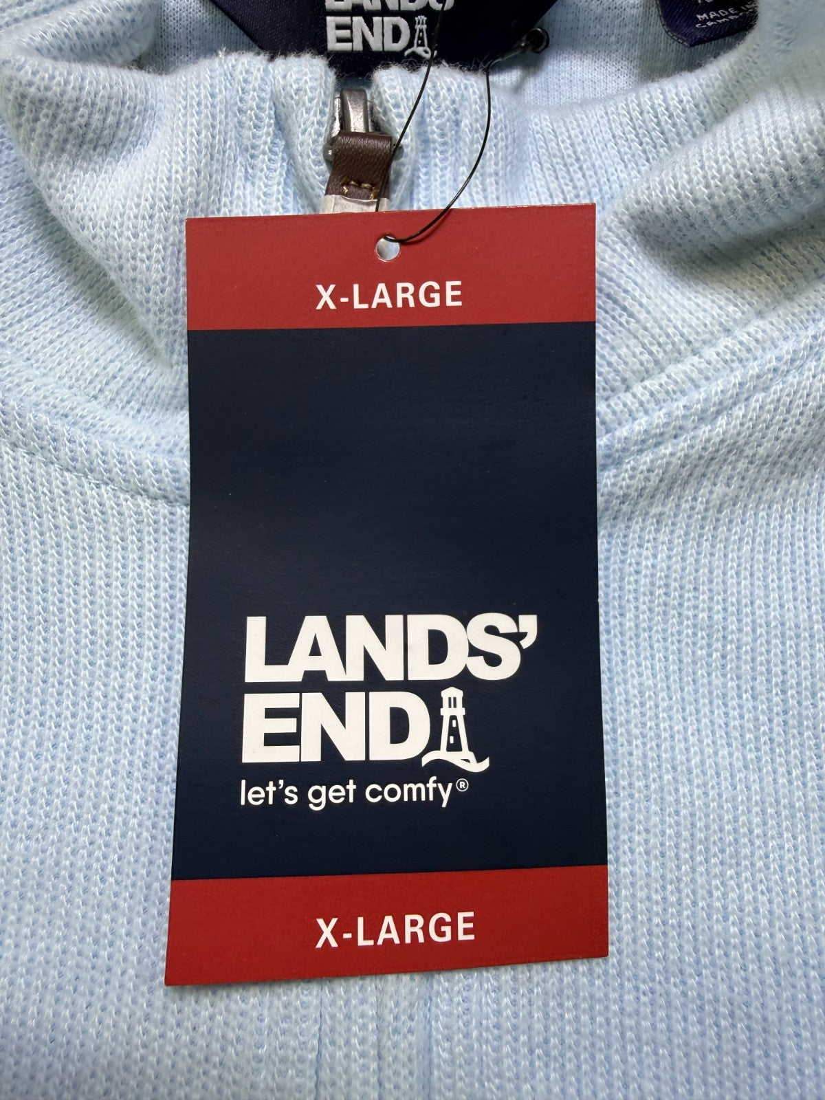 NWT Lands' End Soft & Cozy 1/4 Zip Pullover Men's XL Blue Long Sleeve Ribbed Hem