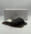 New The Drop Oslo One Band Sandals Women's 5 Black Leather Slip-On Flat Beach