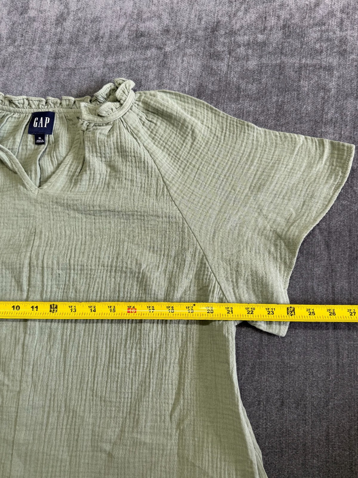 Gap Maternity Split Neck Swing Dress Women XL Green Short-Sleeve Ruffled Collar
