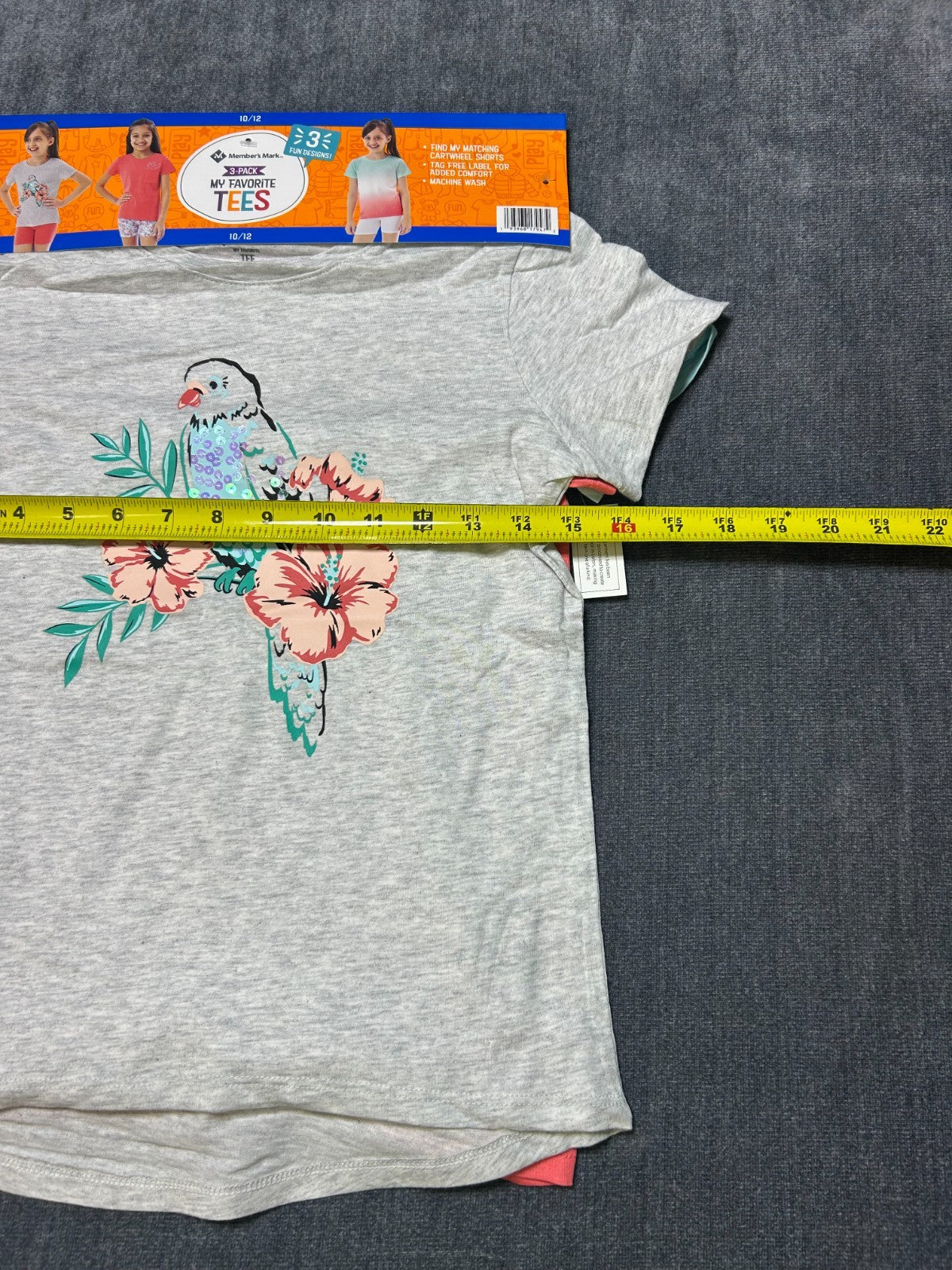 NWT Member's Mark My Favorite Active Tees Girls 10/12 Multicolor Preppy - 3-Pack