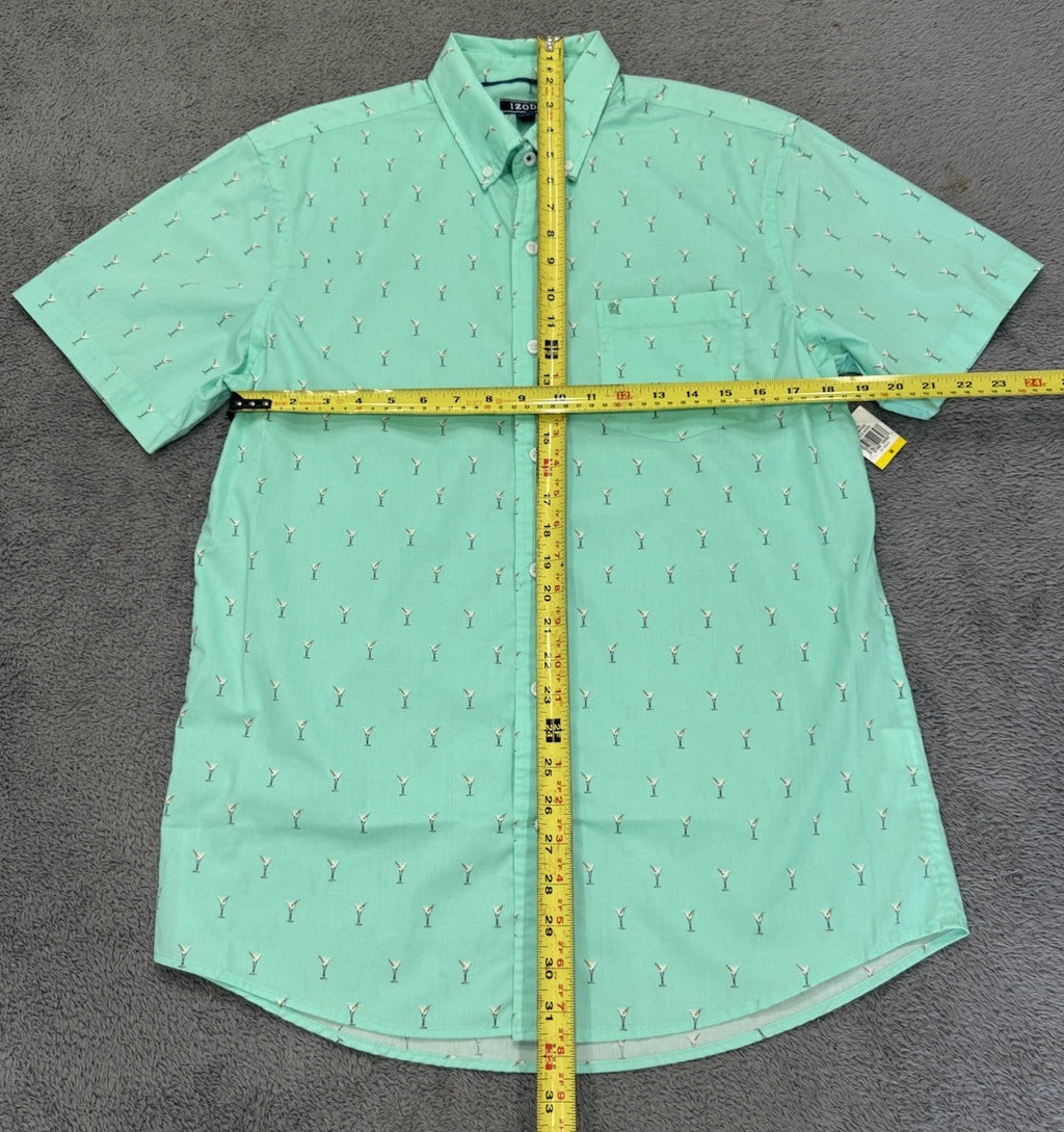 Izod Men's Short Sleeve Button Down Ice Green Breeze Woven Martini Size M NEW