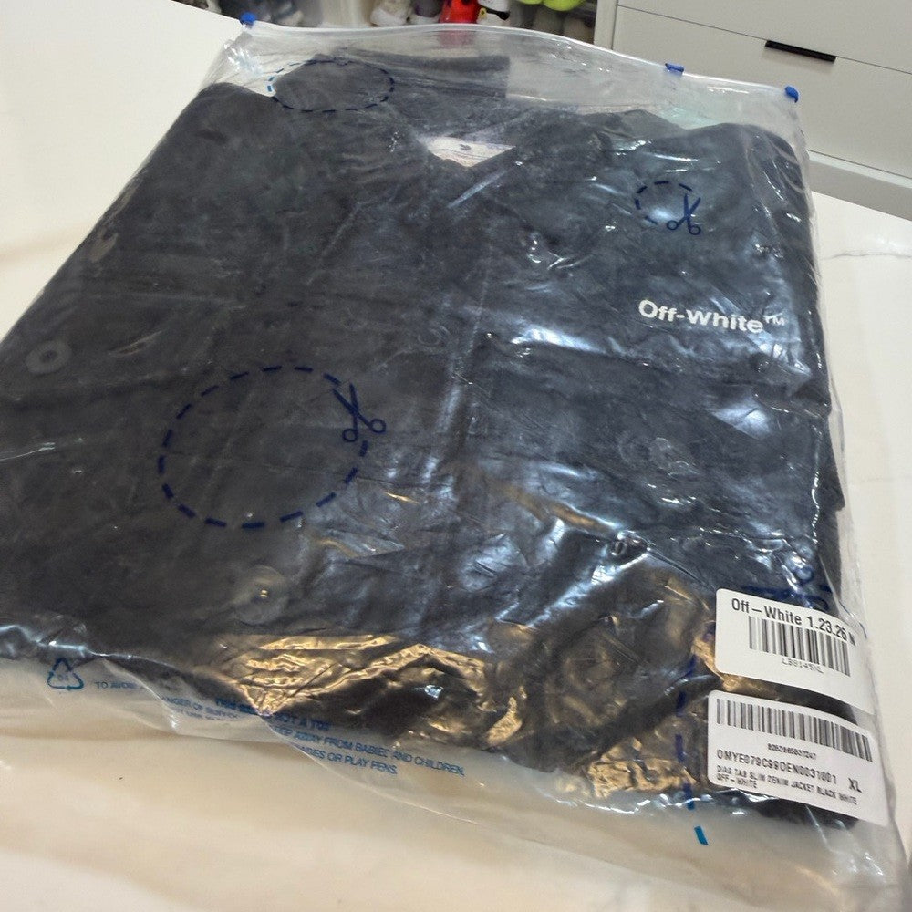 Off-White Black Button-Up Denim Jacket Diag Tag SLIM Size XL