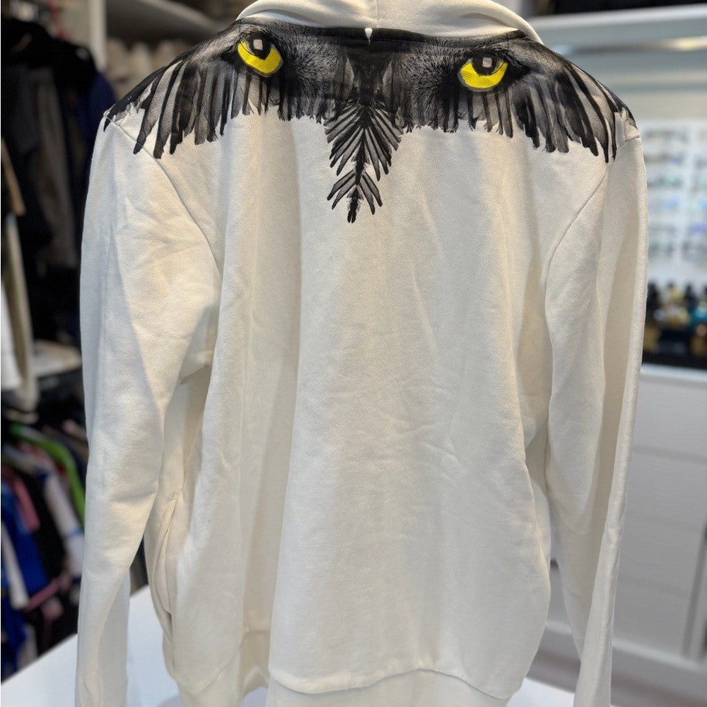 Marcelo Burlon kids - White Hoodie with Black and Yellow Owl Design