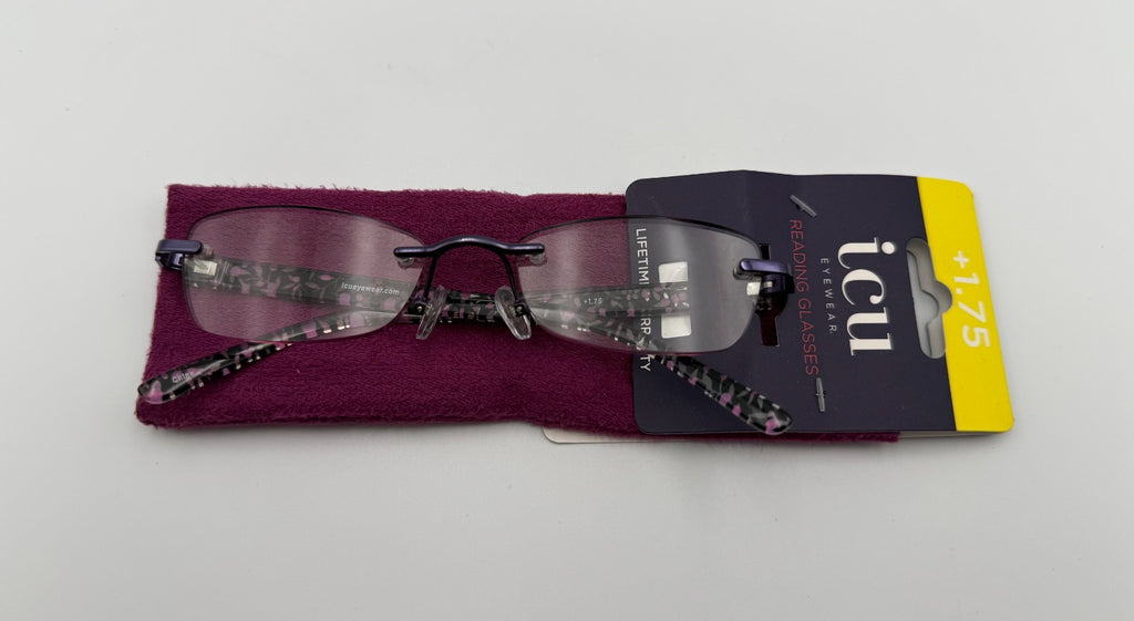 ICU Eyewear Women Reading Glasses +1.75 Magnification Black Purple Floral Frame