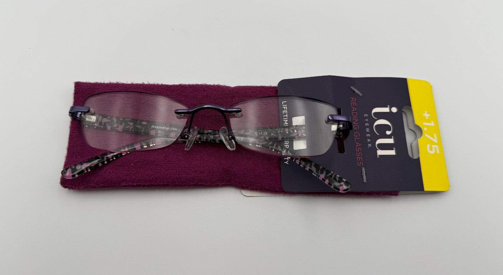 ICU Eyewear Women Reading Glasses +1.75 Magnification Black Purple Floral Frame