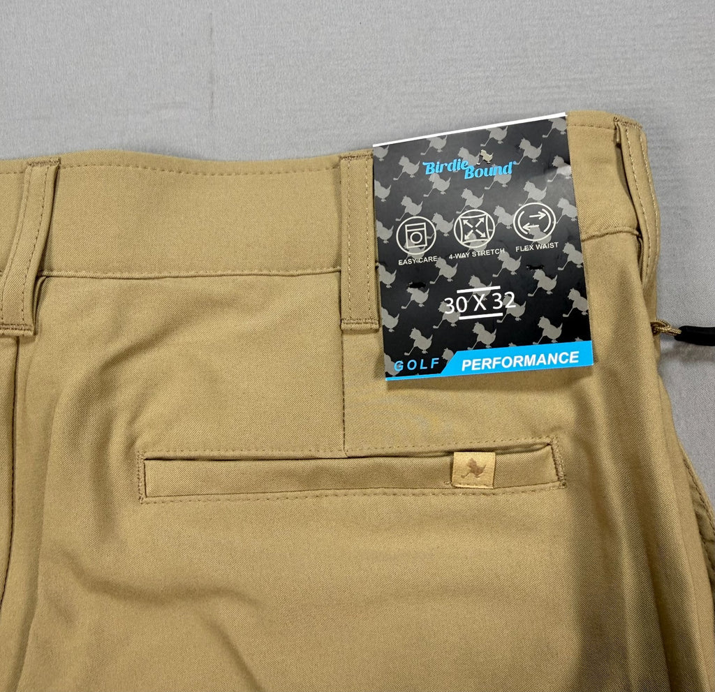 NWT Birdie Bound Straight Leg Pants Mens 30x32 Beige Flex Waist Golf Performance