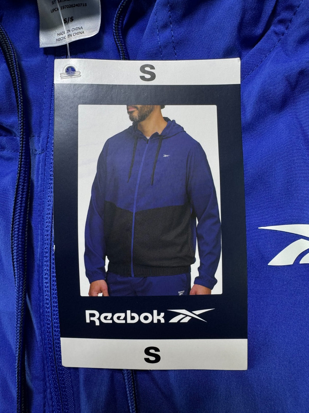 NWT Reebok Full Zip Training Woven Jacket Men's Small Navy Blue Adjustable Hood