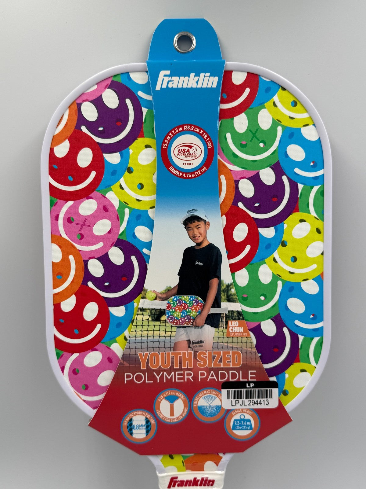 New Franklin Youth Pickleball Paddle Smiley Face Polymer Core Leo Chun Racquet