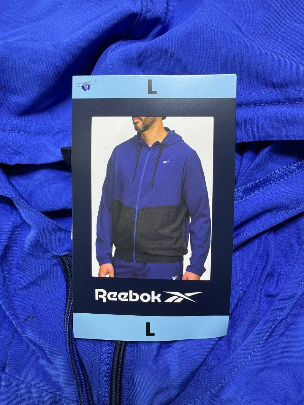 NWT Reebok Full Zip Training Woven Jacket Men's Large Navy Blue Adjustable Hood
