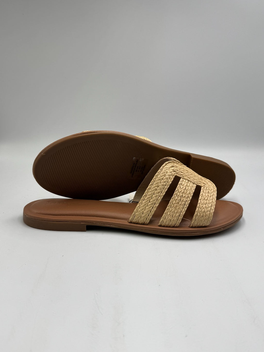 The Drop Monika Raffia Fashion Slip On Flat H-Band Slide Sandals Women 8.5 Beige