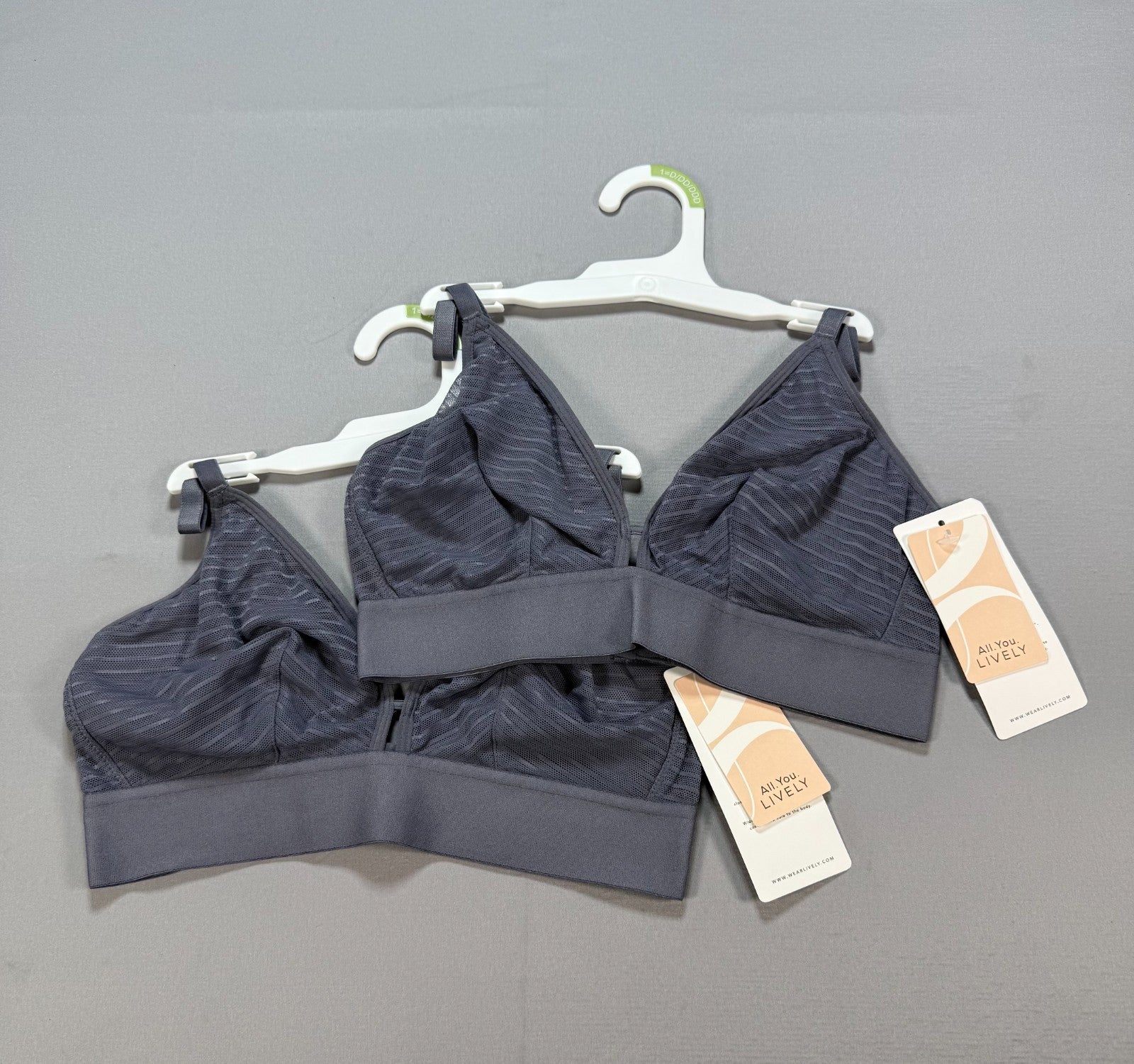NWT All.You.LIVELY the Busty Stripe Mesh Bralette Bra Women's 1 Gray - Set of 2