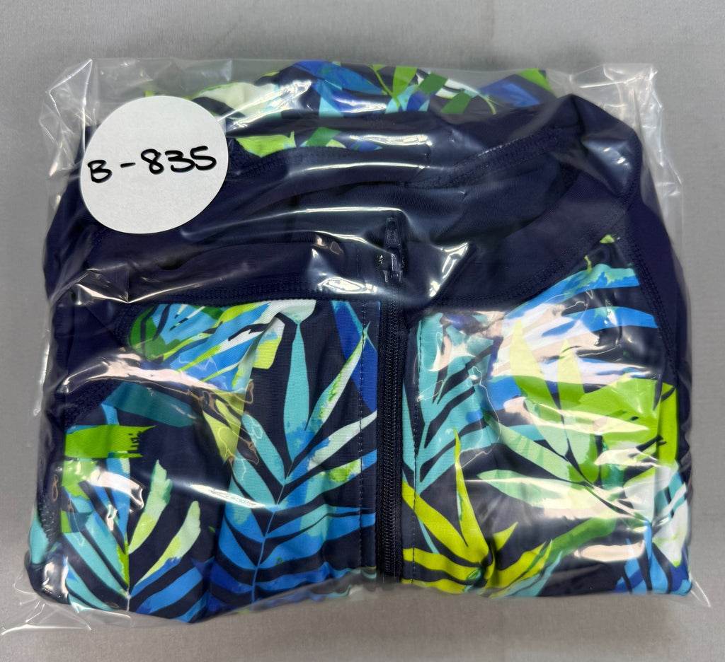 NWT Daci One Piece Swimsuit Women's Large Blue Tropical Leaf Summer Long Sleeve