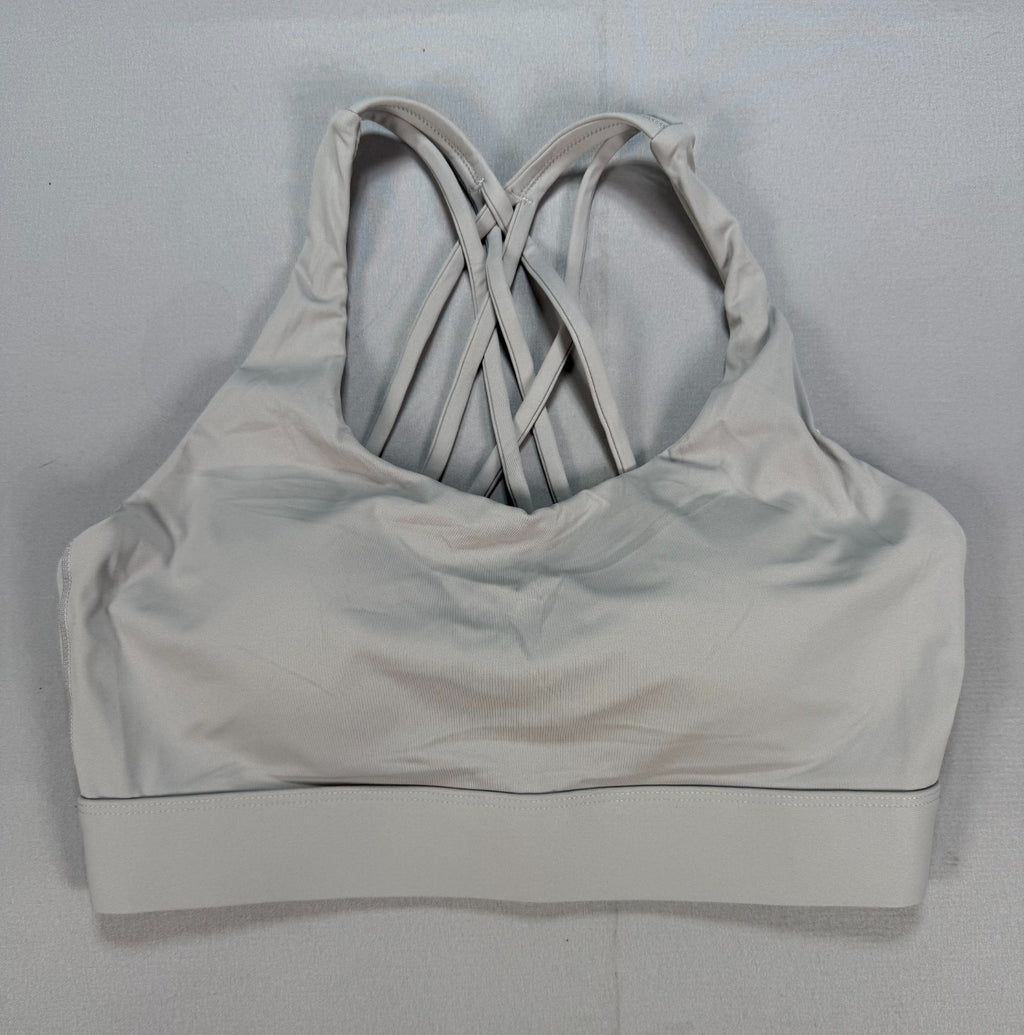 Womens Light Gray Strappy Crisscross Back Sports Bra Padded Yoga Gym Workout Top