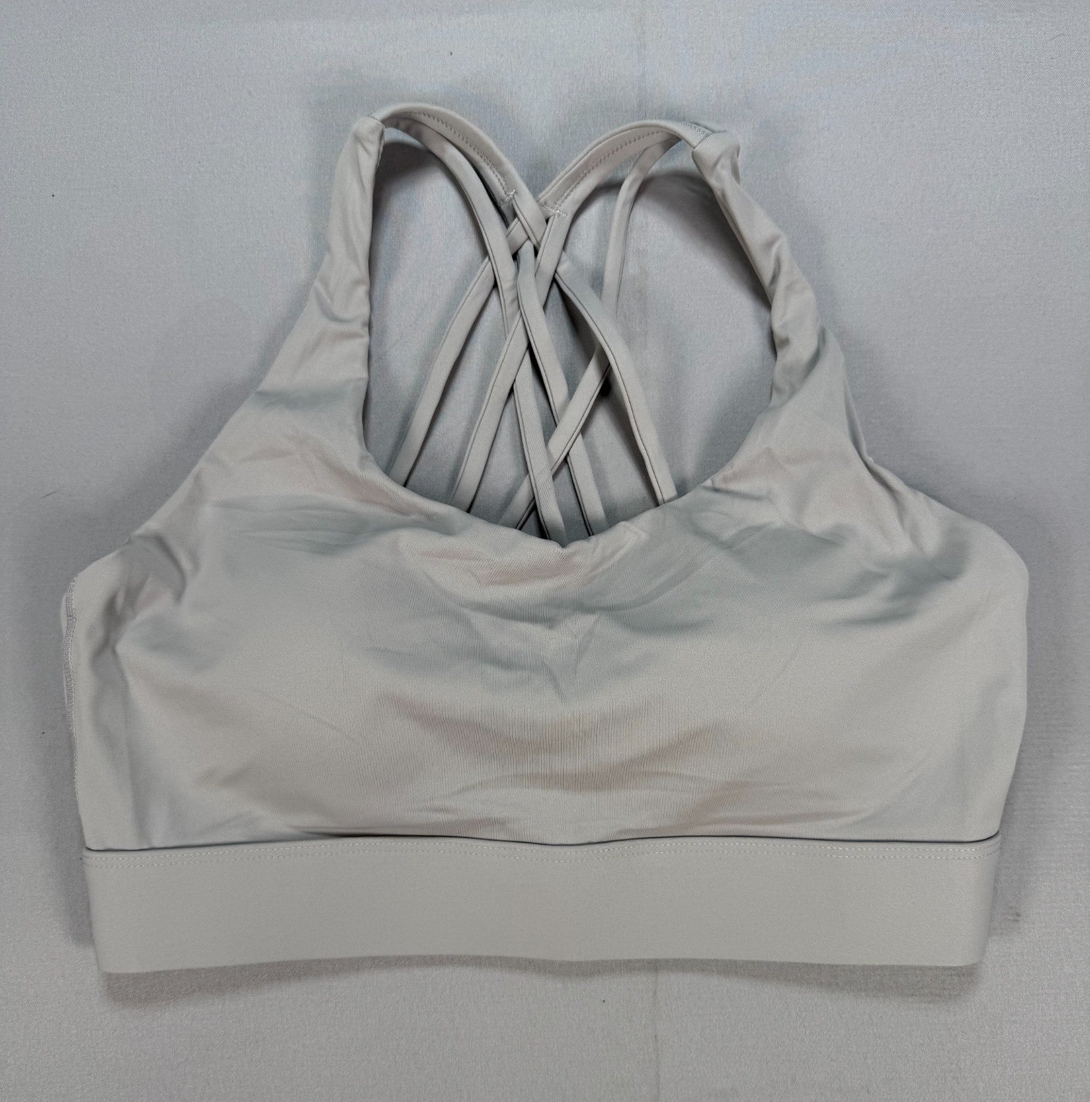Womens Light Gray Strappy Crisscross Back Sports Bra Padded Yoga Gym Workout Top