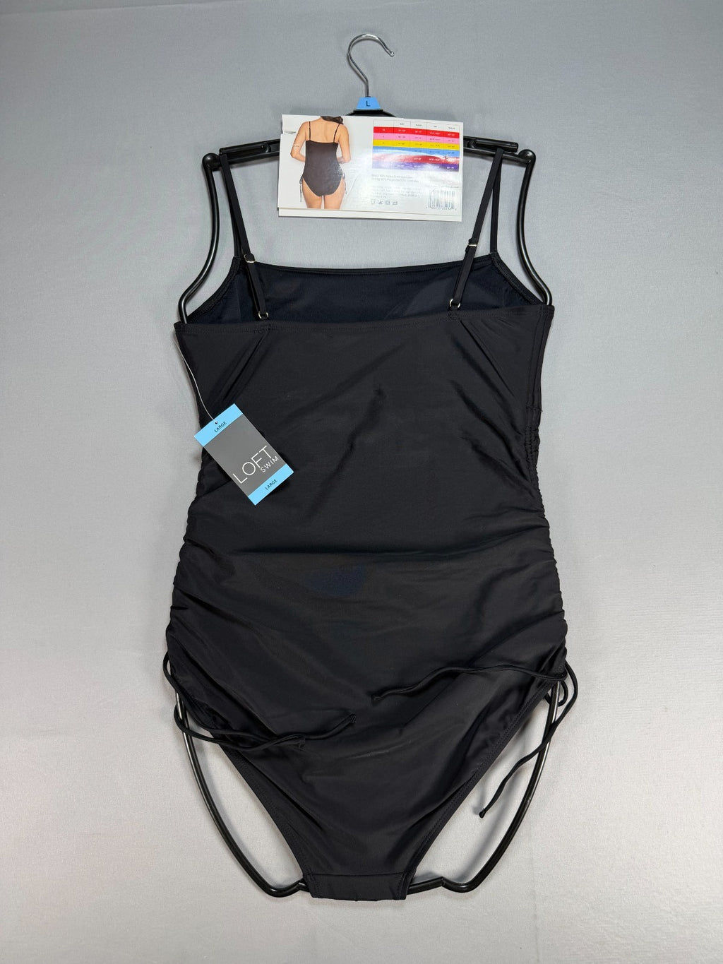 Loft Shirred Side Tie One-Piece Swimsuit Women's Large Black Sleeveless Summer