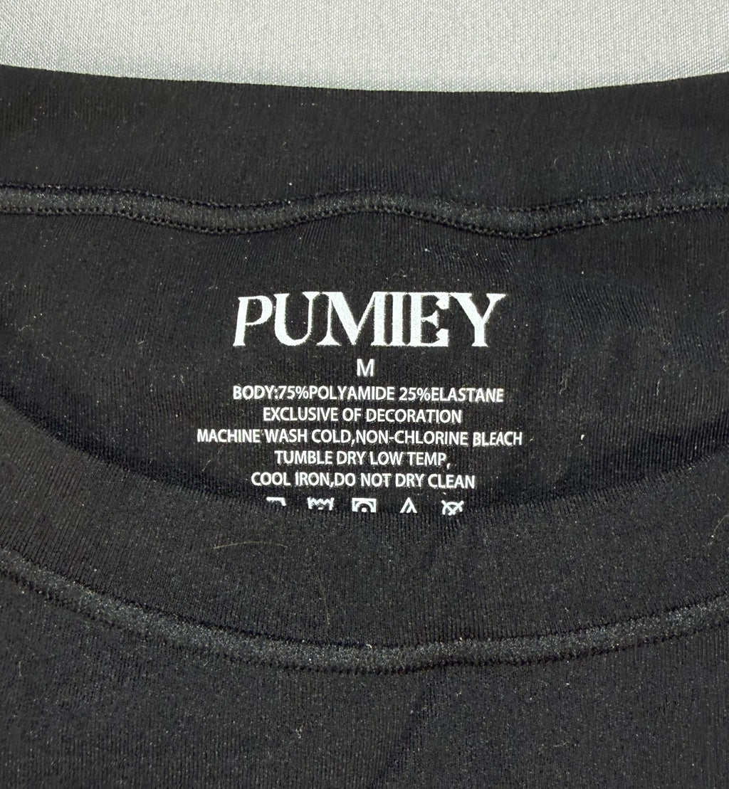 Pumiey Pullover Shirt Top Women's Medium Black Long Sleeve Crew Neck Casual Wear