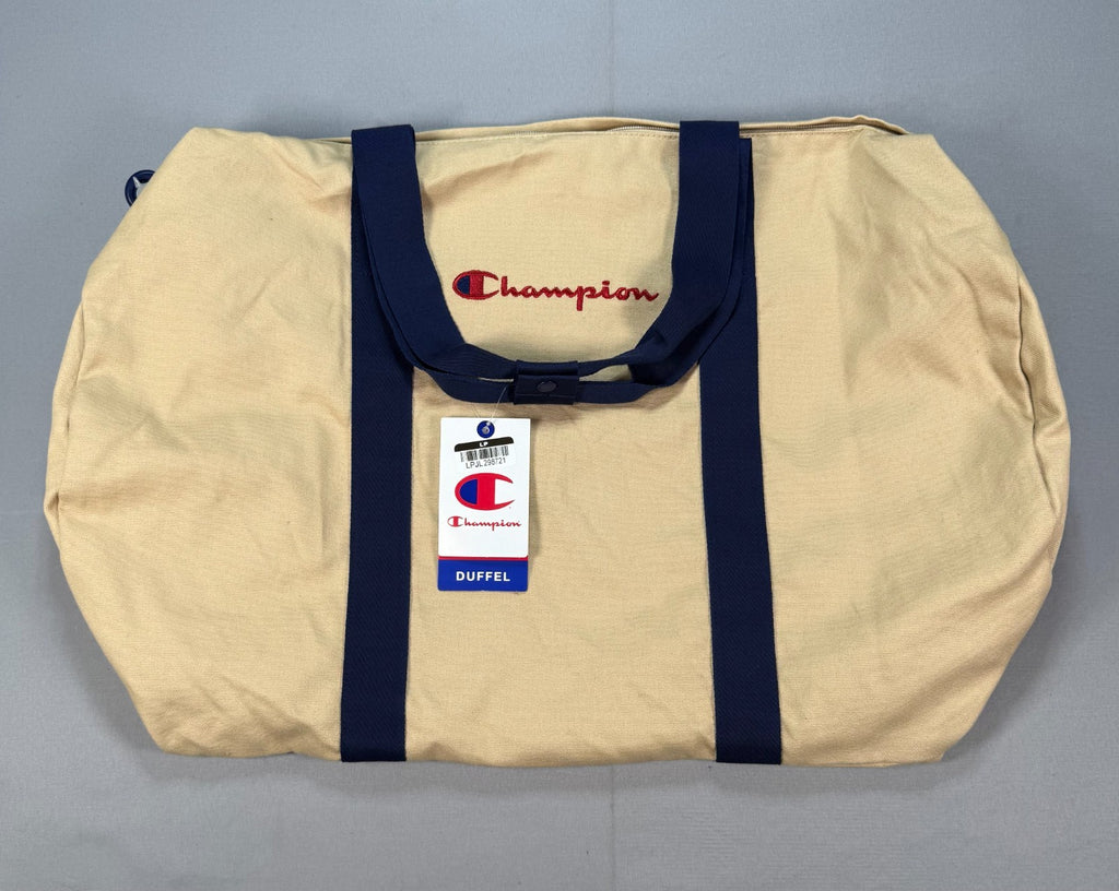 NWT Champion Canvas Duffel Bag Men's Large Tan Embroidered Logo Outdoor Gym
