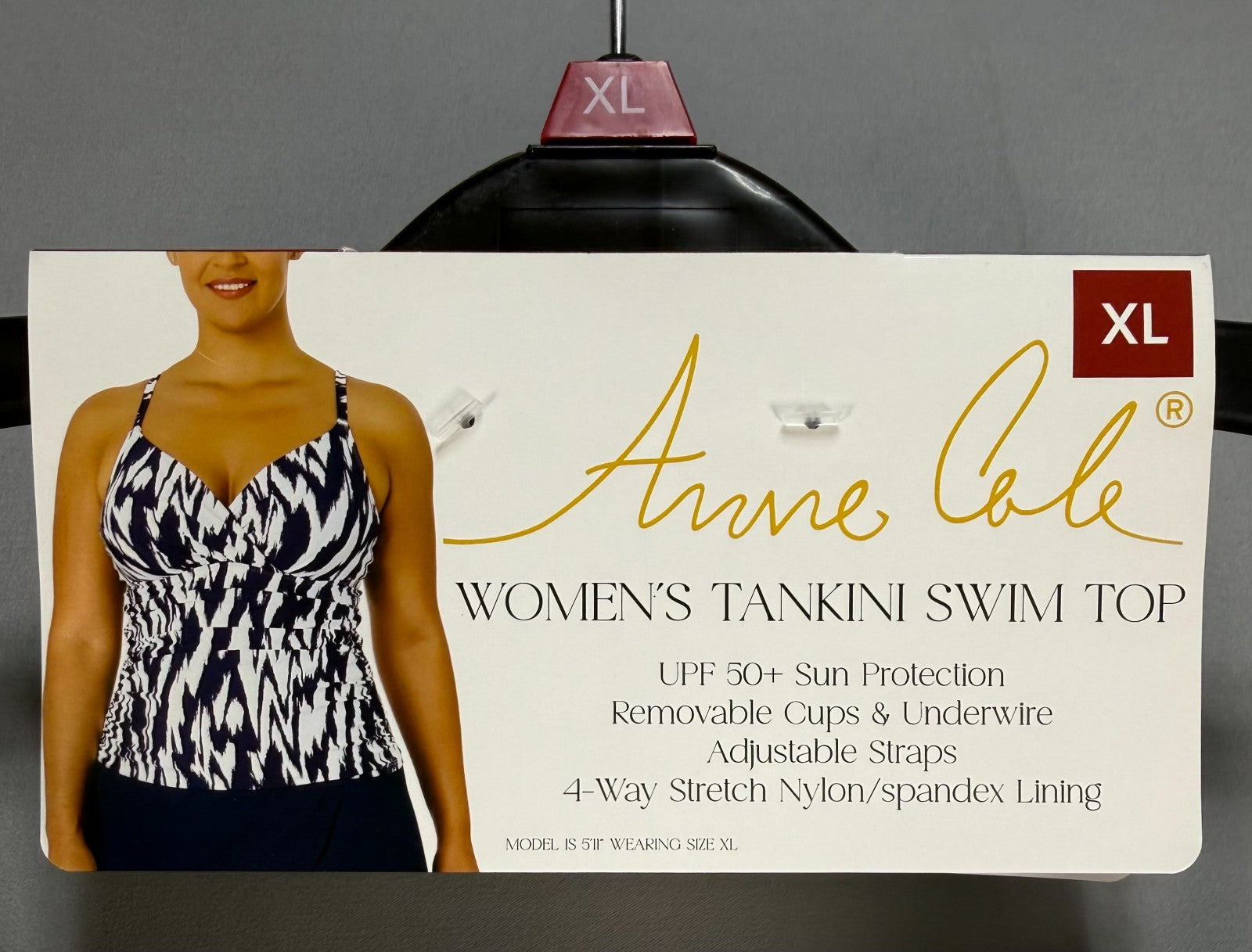 NWT Anne Cole Limited Edition Tankini Top Women's XL Navy Blue White Sleeveless