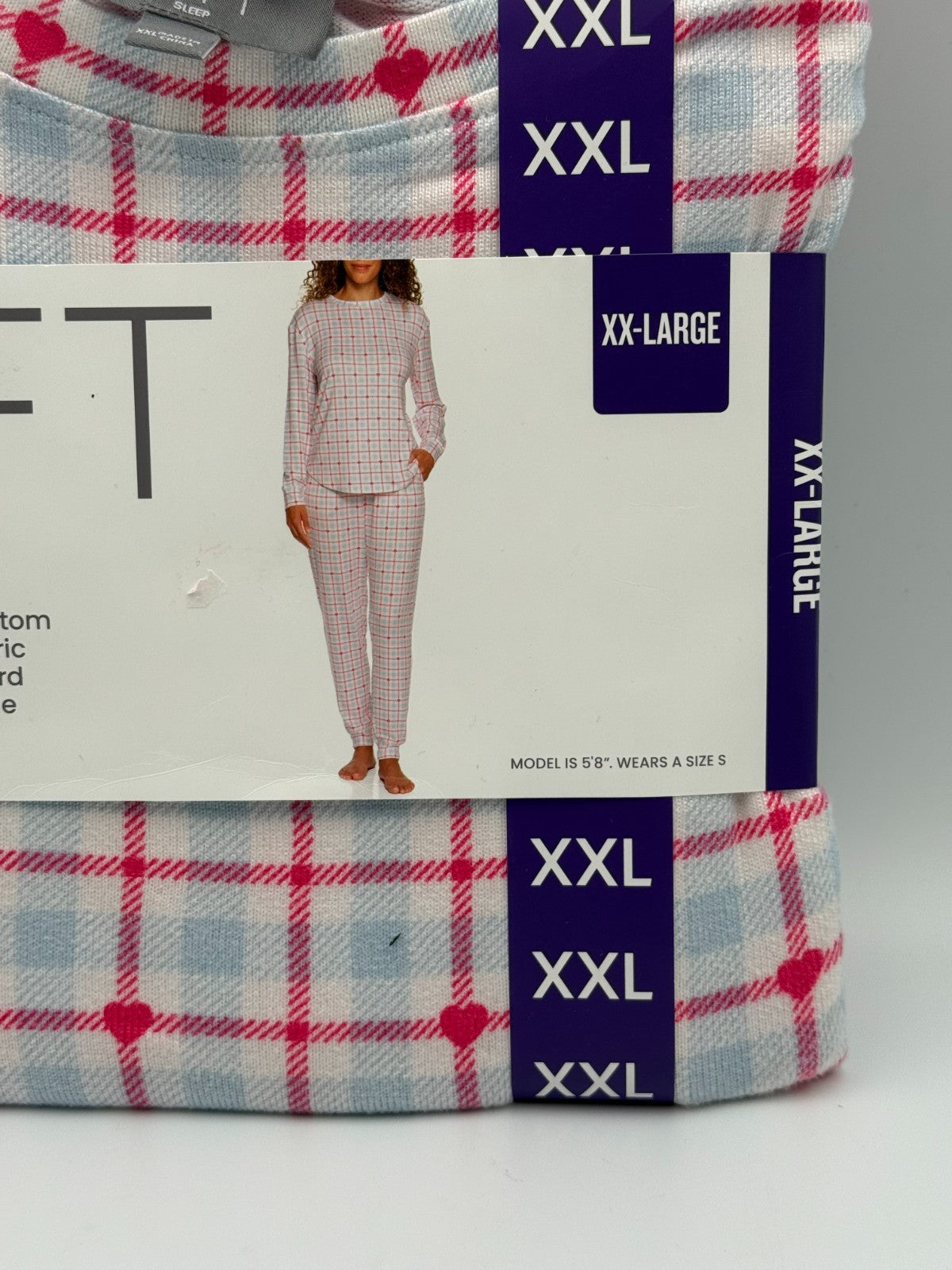 NWT Loft Super Soft Knit Pajama Set Women's 2XL Pink Checkered Comfort 2-Piece
