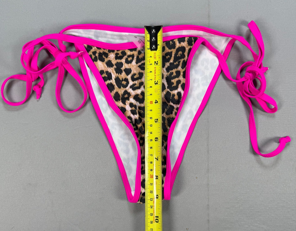Women's Leopard Print Bikini Set Medium Pink Trim Triangle Top High Cut Bottoms