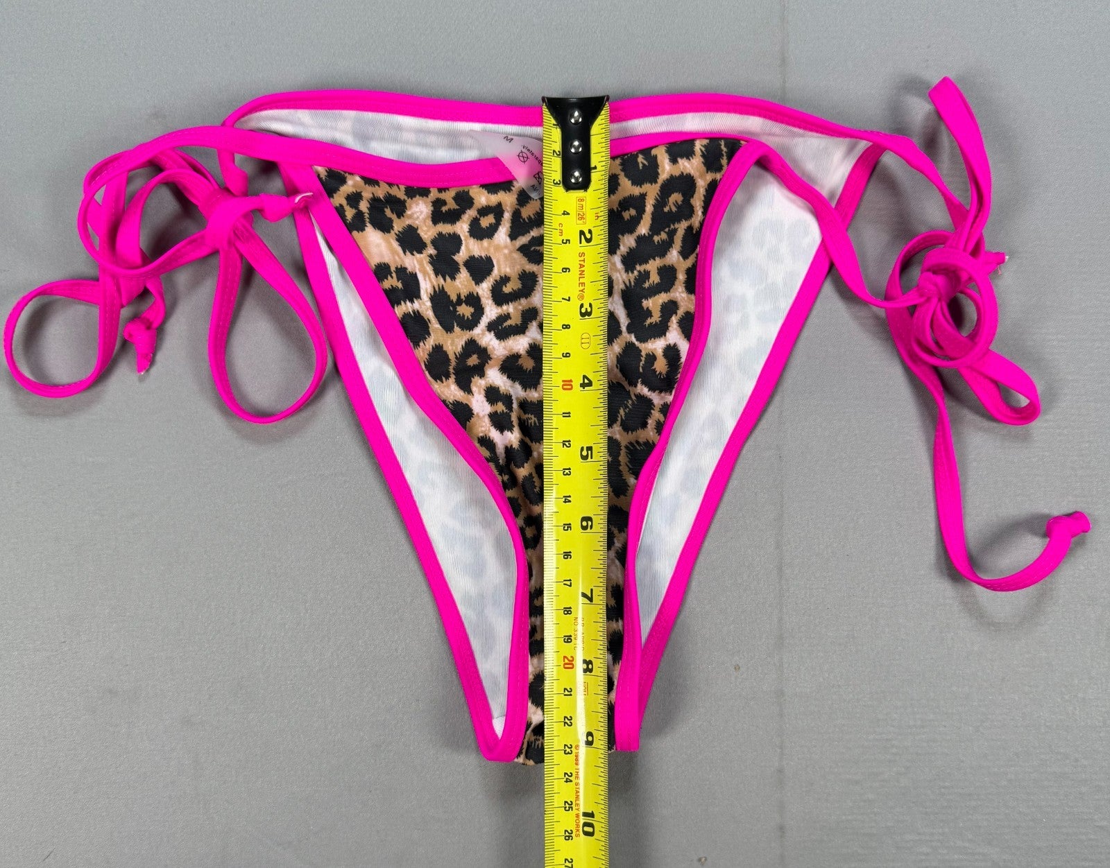 Women's Leopard Print Bikini Set Medium Pink Trim Triangle Top High Cut Bottoms
