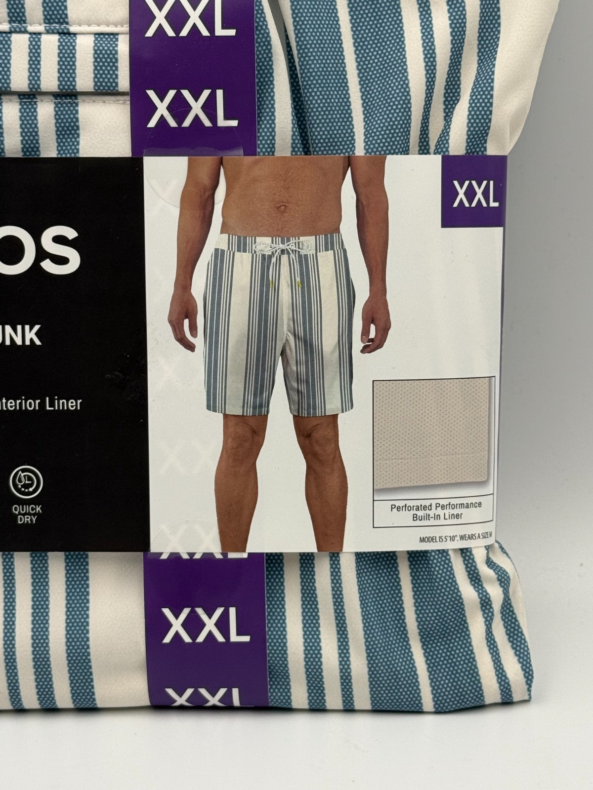 NWT Bonobos Swim Trunks Men's 2XL White Blue Striped Drawstring Summer Beach