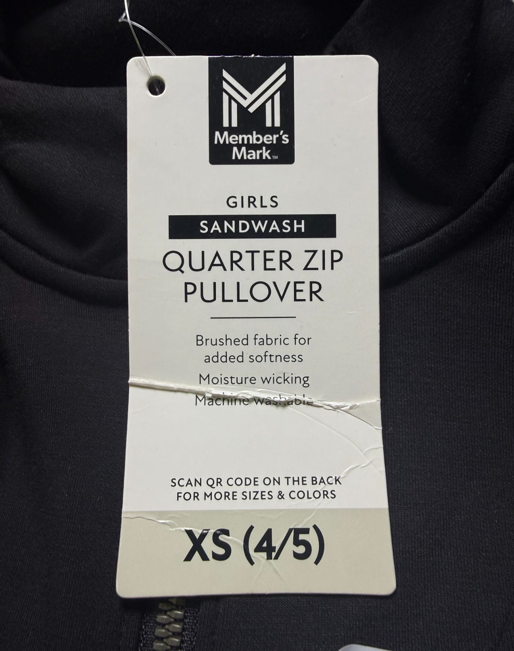 NWT Member's Mark Quarter-Zip Pullover Sweater Girls XS (4/5) Black Long Sleeve