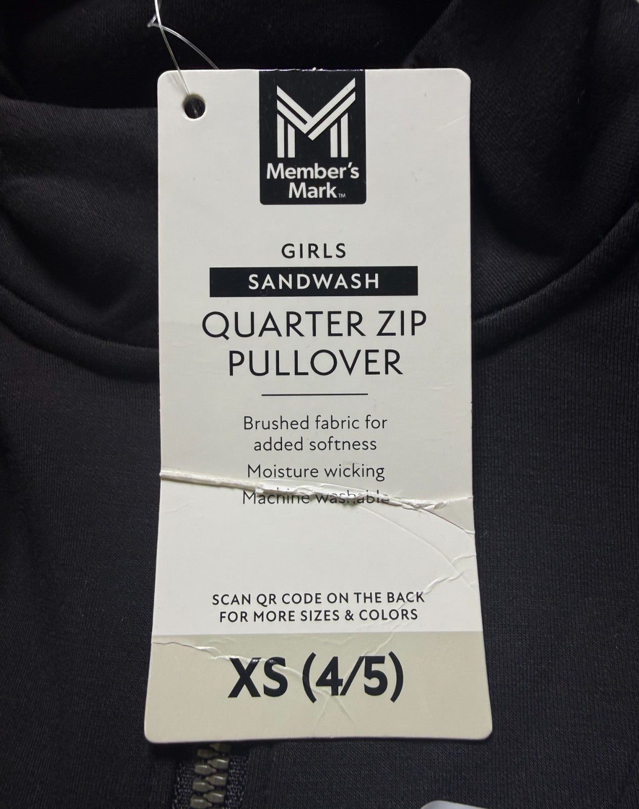 NWT Member's Mark Quarter-Zip Pullover Sweater Girls XS (4/5) Black Long Sleeve