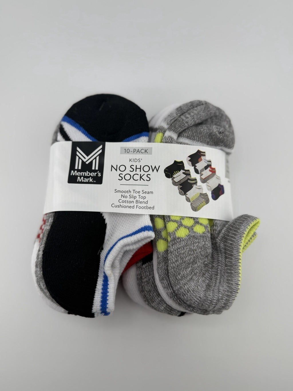 Member's Mark No-Show Socks Kid's Multicolor Comfort Cotton S 7-10 Pack of 10