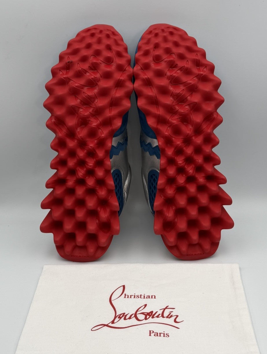Christian Louboutin Loubishark Flat Ludwig Blue Suede Silver Size 40.5 EU 7.5 US