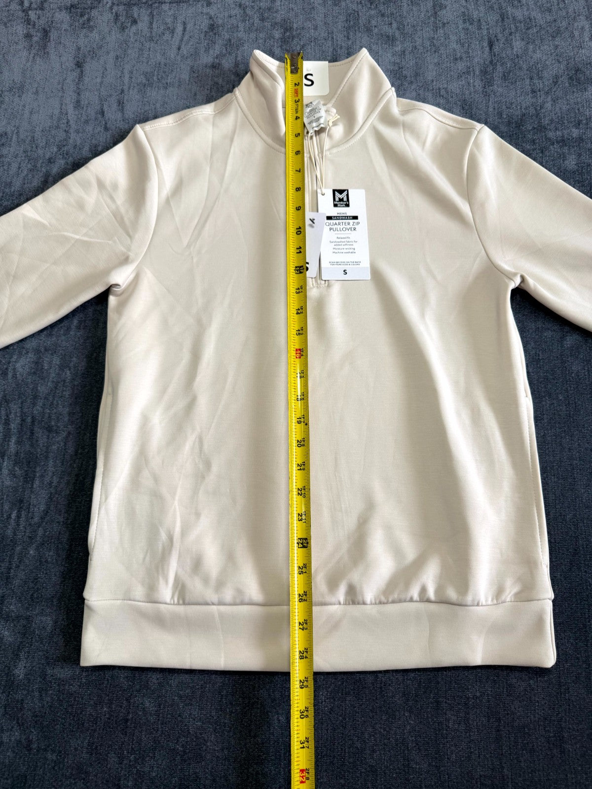 NEW Member's Mark Quarter Zip Pullover Sweatshirt Men's Small Beige Long Sleeve