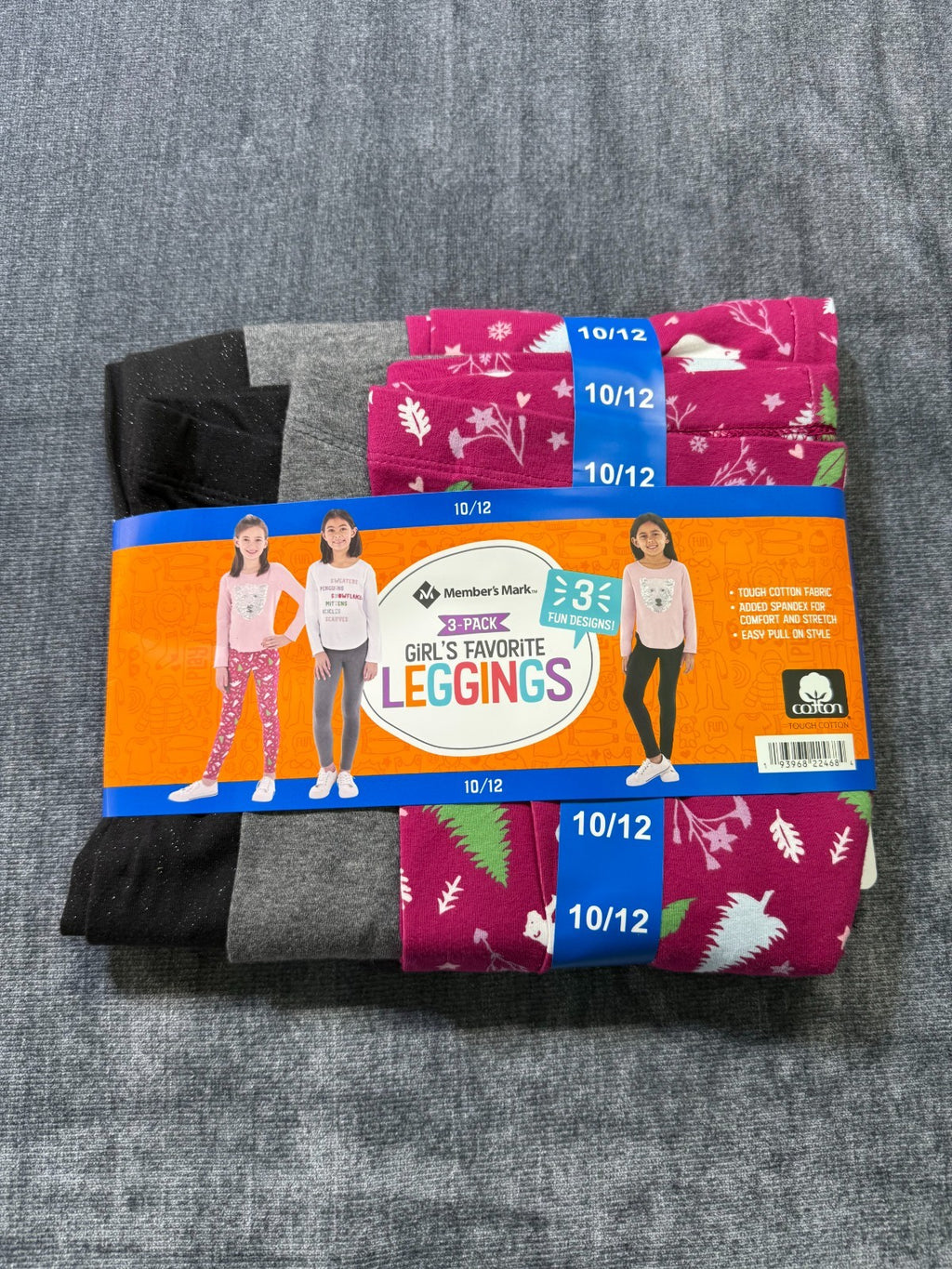 NWT Member's Mark My Favorite Leggings Girls 10/12 Multicolor Preppy - 3-Pack
