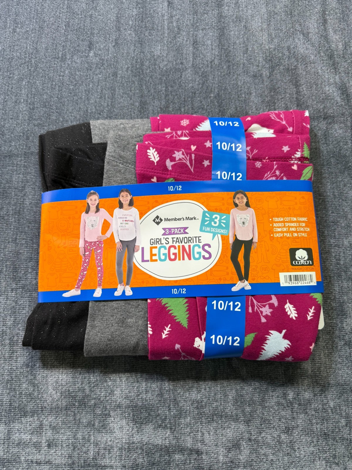 NWT Member's Mark My Favorite Leggings Girls 10/12 Multicolor Preppy - 3-Pack