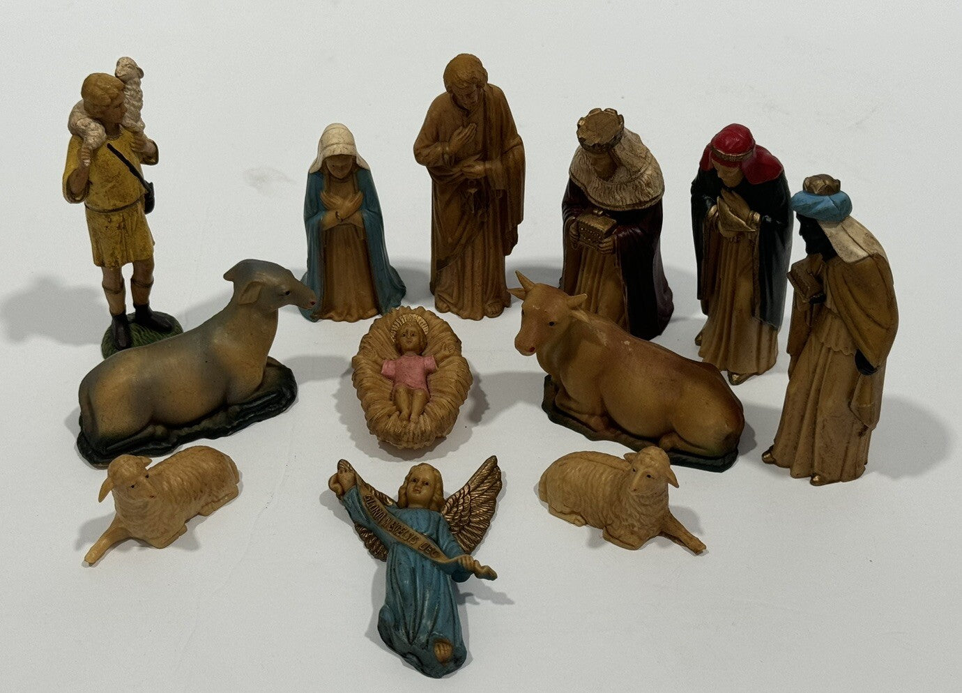 Vintage Nativity Mary Joseph Baby Jesus 3 Wise Men Shepherd SET of 12 Figures