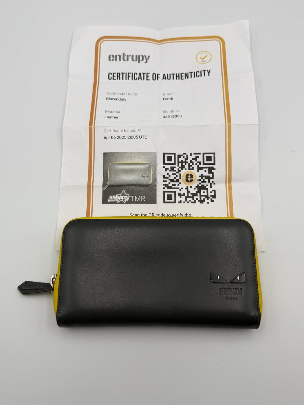 Fendi Monster 7M0210 Bug Eyes Zip Around Long Wallet Black Leather Yellow Trim