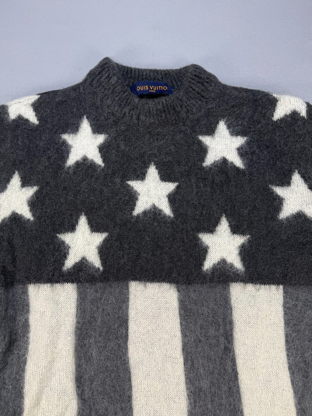 Louis Vuitton Mohair Sweater Men's Small Gray White American Flag Long Sleeve