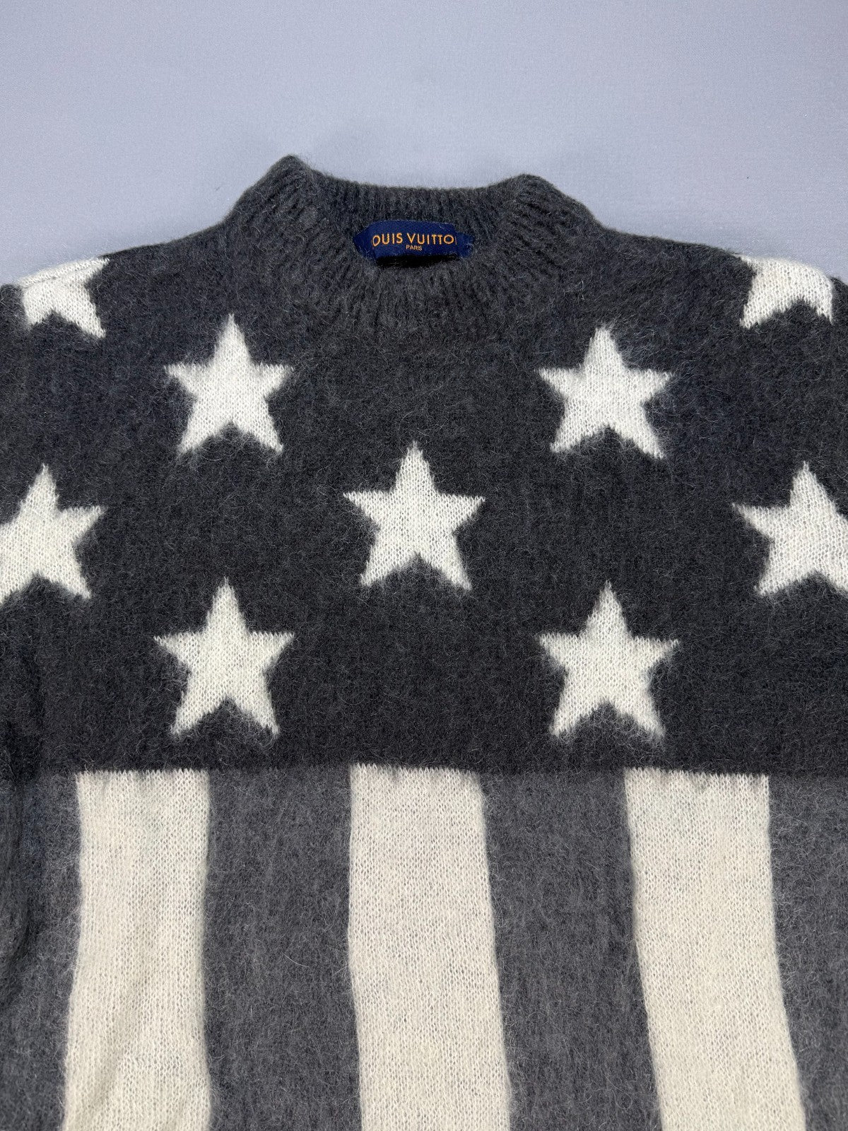 Louis Vuitton Mohair Sweater Men's Small Gray White American Flag Long Sleeve