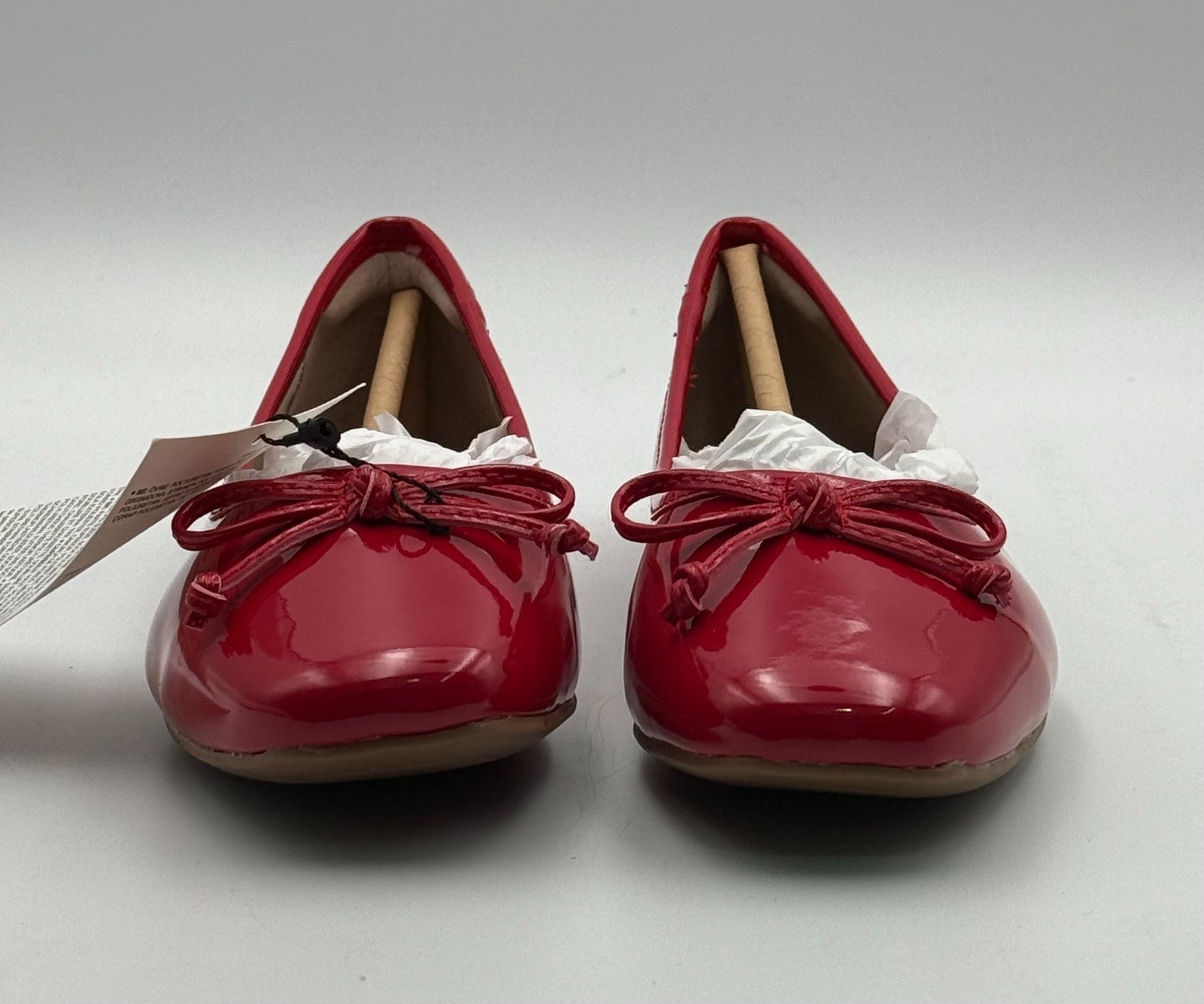 New The Drop Ballet Flats Women's 6 Red Patent Leather Bow Slip-On Almond Toe