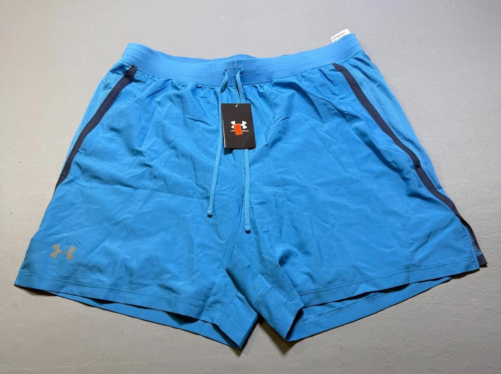 NWT Under Armour Launch 7-in 2 in 1 Shorts Men XL Blue Drawstring Elastic Waist