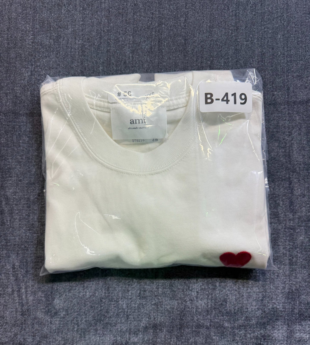 NWT AMI Paris Ami de Cœur T-Shirt Men's 2XS White Logo Embroidered Short Sleeve