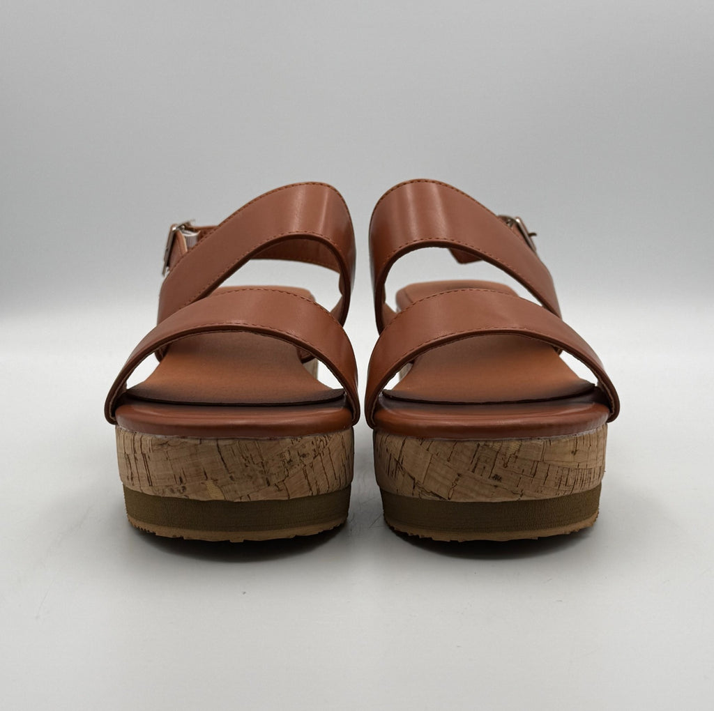IDIFU Double-Strap Platform Sandals Women's 7 Brown Slingback Comfort Wedge Heel