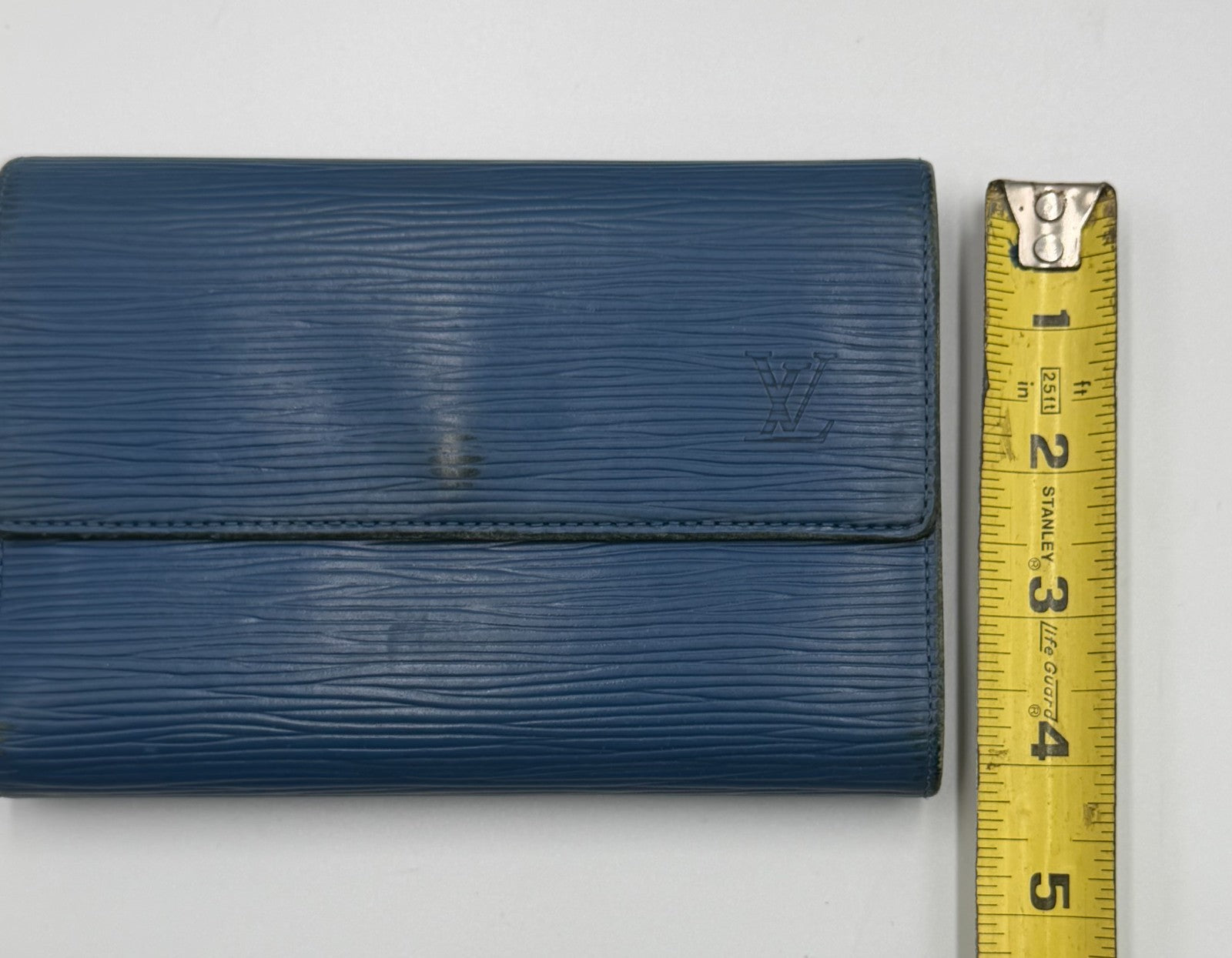 Louis Vuitton Blue Epi Leather Large Trifold Wallet Women's Inner Pockets