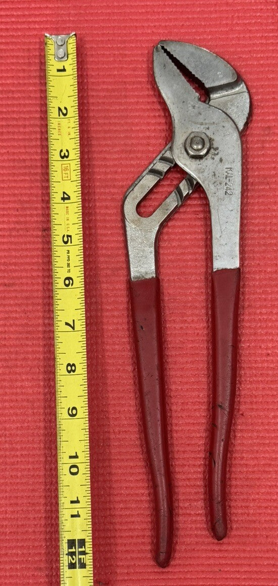Vintage Kal Tools 242  12" Groove Slip Joint Pliers Red Handle Made In Japan
