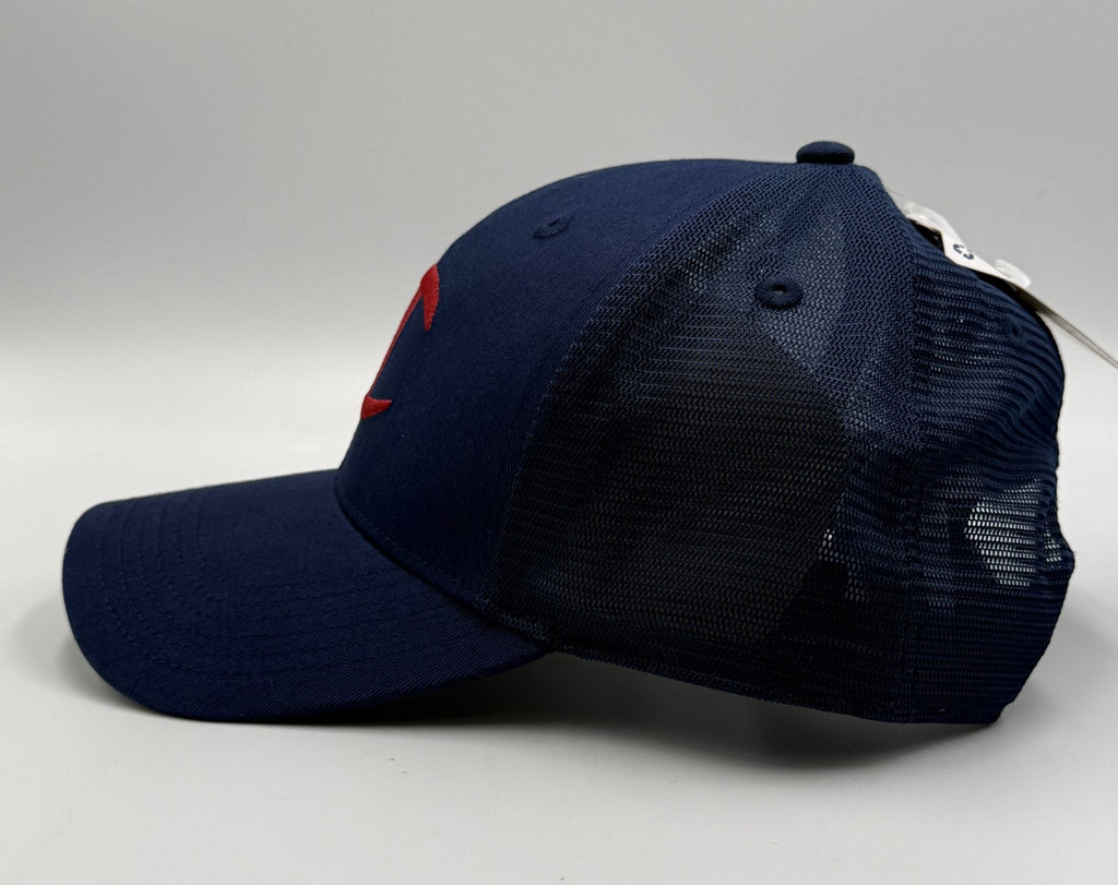 NWT Champion Logo Trucker Hat Men's Navy Blue Mesh Adjustable Snapback Cap
