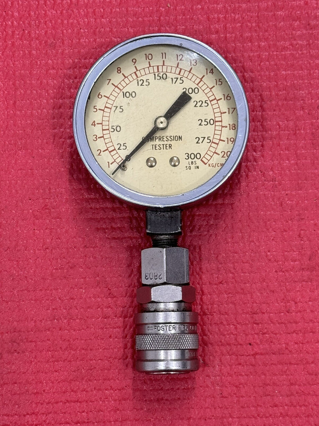 Vintage 300 PSI Compression Tester Meter Guage w/ Foster 2803 Air Hose Fittings