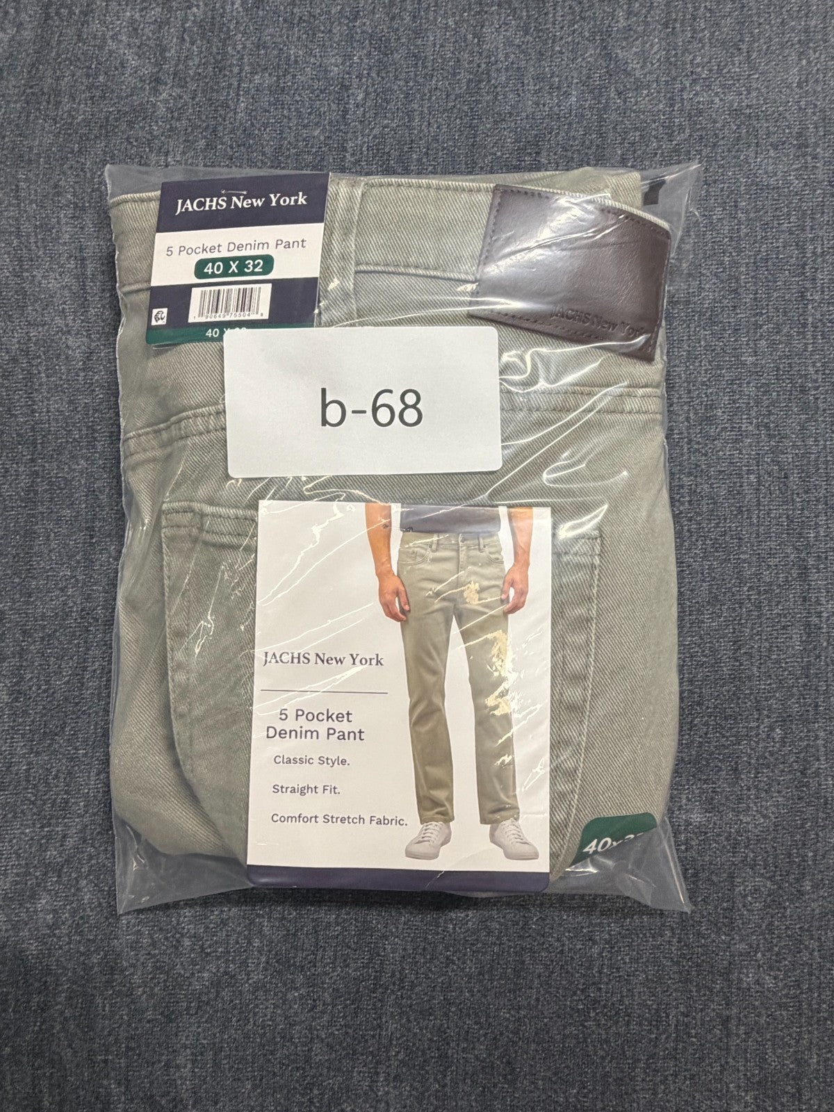 NWT Jachs New York Denim Pant Men's 40X32 Gray Straight Leg Casual 5-Pockets