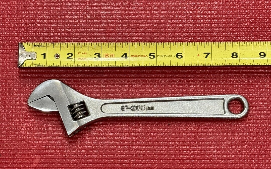 Vintage Chrome Vanadium 8" -200mm Adjustable Wrench Excellent
